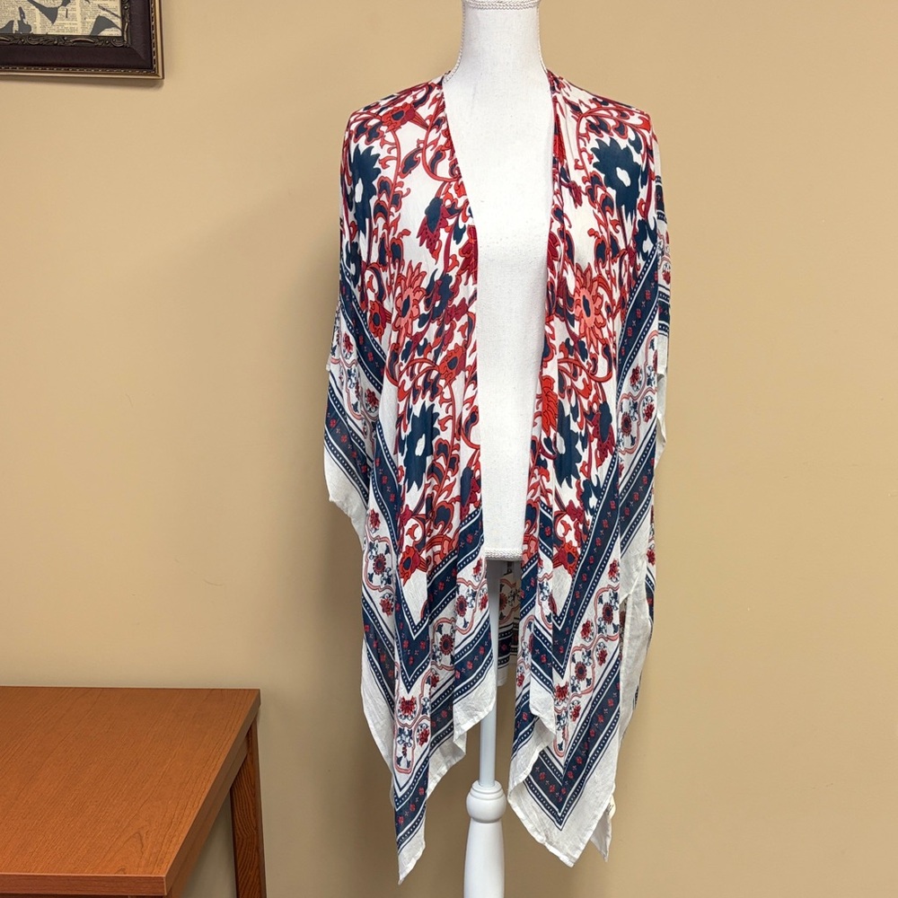 Natural Reflections Red and Blue Patterned Cover-up or Kimono